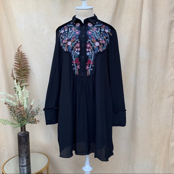 Zara Dresses & Skirts - NWT ZARA Western Velvet Embroidered Shirt Dress
